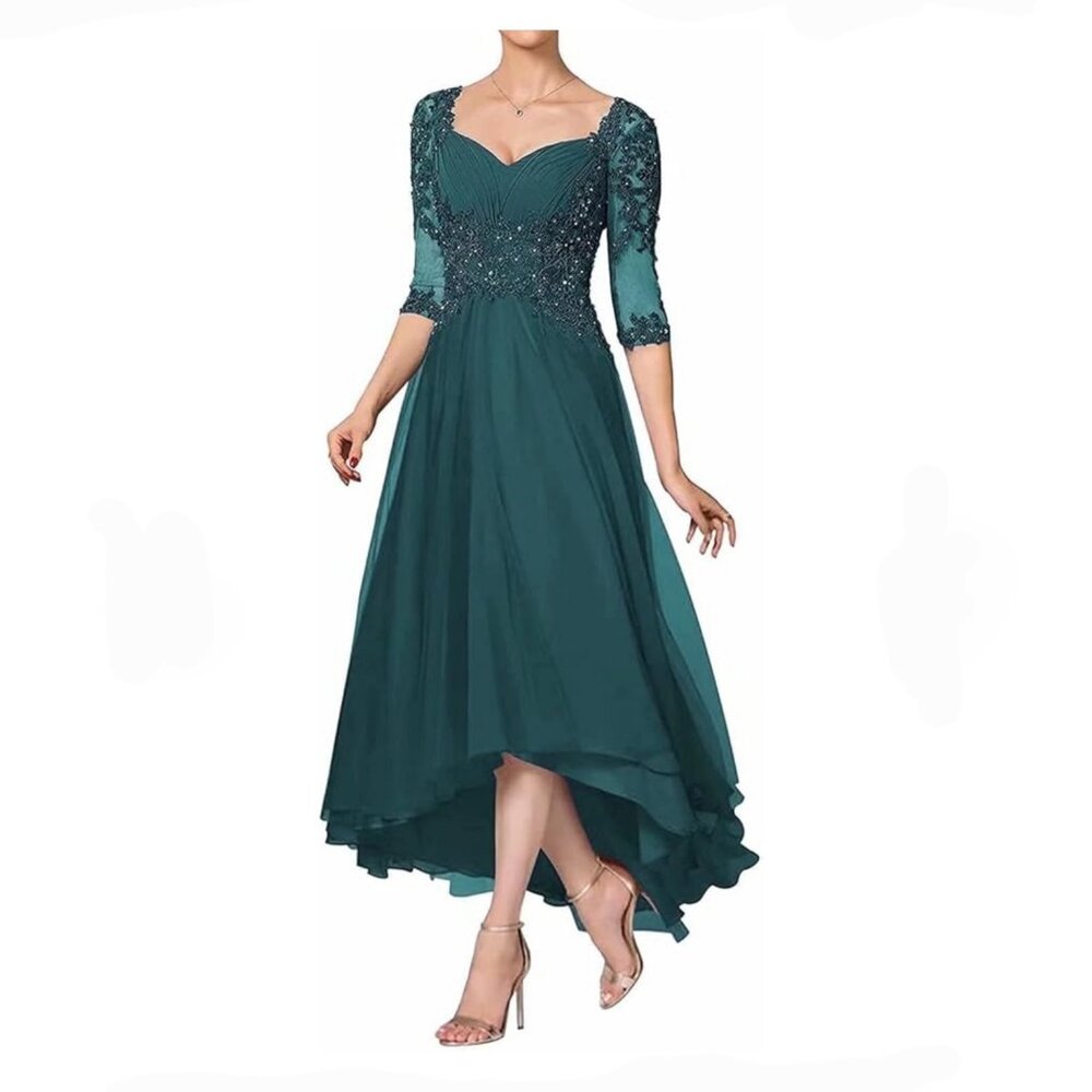 NEW Formal Tea Length Chiffon Gown, Size 4, Peacock Blue